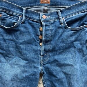 Mother  Blue Button-Fly Jeans
